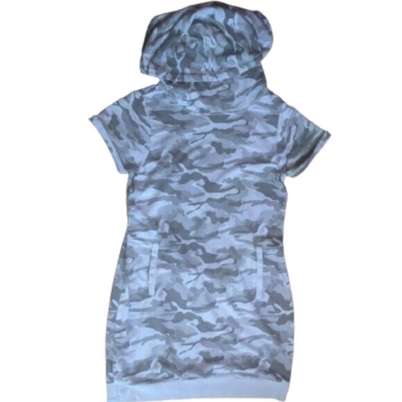 -Short Sleeve Gray Camo Camouflage Hooded Sweat Dress Size Medium - Picture 1 of 4